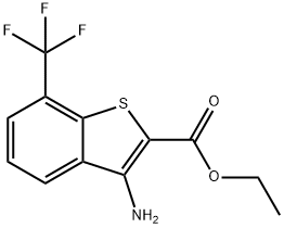 Ethyl 3-amino-7-(trifluoromethyl)-1-benzothiophene-2-carboxylate, 3-Amino-2-(ethoxycarbonyl)-7-(trifluoromethyl)-1-benzothiophene Struktur
