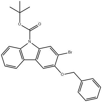 3-ベンジルオキシ-2-ブロモ-9H-カルバゾールN-カルボン酸TERT-ブチルエステル 化学構造式
