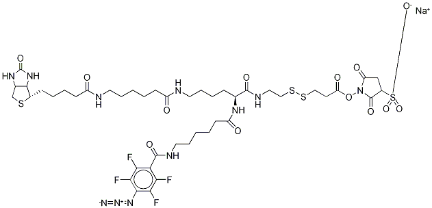 2-{N2-[N6-(4-AZIDO-2,3,5,6-TETRAFLUOROBENZOYL)-6 -AMINOCAPROYL]-N6-(6-BIOTINAMIDOCAPROYL)-L-LYSINYLAMIDO}] ETHYL 2-(N-SULFOSUCCINIMYDYLCARBOXY)ETHYL DISULFIDE, SODIUM SALT Structure