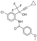 rac N-[4-Chloro-2-[3-cyclopropyl-1-hydroxy-1-(trifluoromethyl)-2-propynyl]phenyl]-4-methoxybenzamide Struktur