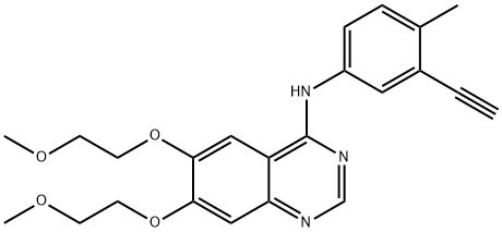 N-(3-エチニル-4-メチルフェニル)-6,7-ビス(2-メトキシエトキシ)キナゾリン-4-アミン 化学構造式