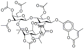 O’-(4-Methylumbelliferyl)-O6-acetyl-2-acetylamino-O3-(tri-O-acetyl-α-L-fucopyranosyl)-O4-
(tetra-O-acetyl-β-D-galactopyranosyl)-2-deoxy-β-D-glucopyranose Structure