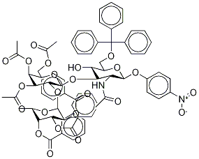 p-Nitrophenyl 2-Acetamido-2-deoxy-3-O-[2’-O-(2,3,4-tri-O-benzoyl-α-L-fucopyranosyl)-3’,4’,6’-tri-O-acetyl-D-galactopyranosyl]-6-O-trityl-β-D-glucopyranoside

 Structure