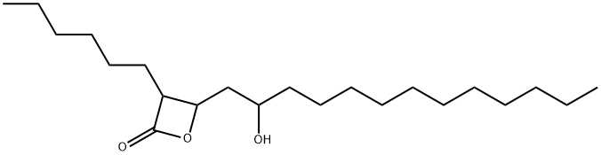 3-ヘキシル-4-(2-ヒドロキシトリデシル)-2-オキセタノン 化学構造式