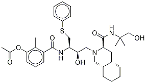 (3S,4aS,8aS)-2-[(2R,3R)-3-[(3-Acetoxy-2-methylbenzoyl)amino]-4-phenythiobutyl]-decahydro-N-(2-hydroxy-1,1-dimethylethyl)-3-isoquinolinecarboxamide Structure