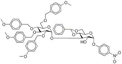 4-Nitrophenyl 3-O-(2’,3’,4’,6’-tetra-O-4-methoxybenzyl-α-D-glucopyranosyl)-4,6-benzylidene-α-D-glucopyranoside Structure