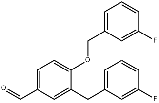 4-[(3-フルオロフェニル)メトキシ]-3-[(3-フルオロフェニル)メチル]ベンズアルデヒド 化学構造式
