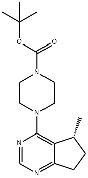 (R)-4-(5-甲基-6,7-二氢-5H-环戊二烯[D]嘧啶-4-基)哌嗪-1-羧酸叔丁酯, 1001178-90-0, 结构式