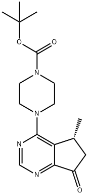 (R)-4-(5-甲基-7-氧代-6,7-二氢-5H-环戊烷并[D]嘧啶-4-基)哌嗪-1-羧酸叔丁酯, 1001180-21-7, 结构式