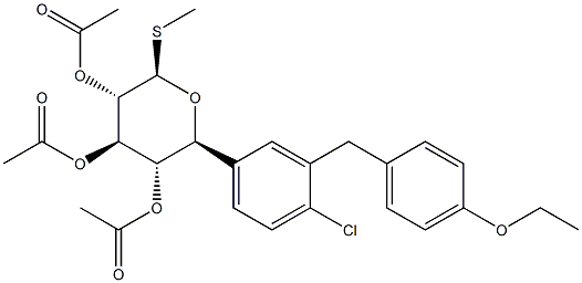 β-L-Xylopyranoside, Methyl 5-C-[4-chloro-3-[(4-ethoxyphenyl)Methyl]phenyl]-1-thio-, 2,3,4-triacetate,(5S)- 化学構造式
