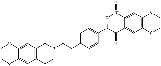 N-[4-[2-(3,4-二氢-6,7-二甲氧基-2(1H)-异喹啉基)乙基]苯基]-4,5-二甲氧基-2-硝基苯甲酰胺,1024592-54-8,结构式