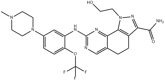 4,5-二氢-1-(2-羟基乙基)-8-[[5-(4-甲基-1-哌嗪基)-2-(三氟甲氧基)苯基]氨基]-1H-吡唑并[4,3-H]喹唑啉-3-甲酰胺,1034616-18-6,结构式