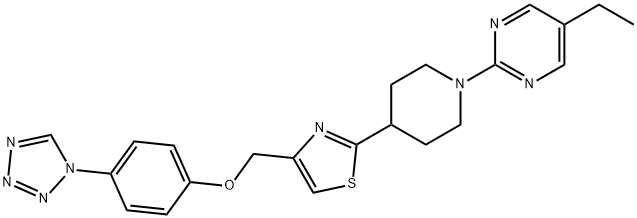 5-乙基-2-[4-[4-[[[4-(1H-四氮唑-1-基)苯基]氧基]甲基]噻唑-2-基]哌啶-1-基]嘧啶,1037792-44-1,结构式