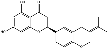 (2S)-2,3-二氢-5,7-二羟基-2-[4-甲氧基-3-(3-甲基-2-丁烯-1-基)苯基]-4H-1-苯并吡喃-4-酮 结构式
