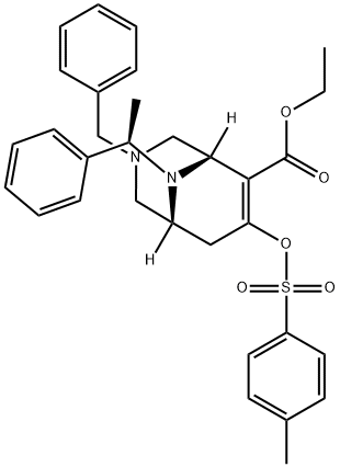 ethyl 3-benzyl-9-((S)-1-phenylethyl)-7-(tosyloxy)-3,9-diazabicyclo[3.3.1]non-6-ene-6-carboxylate Struktur