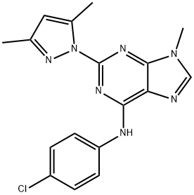 N-(4-氯苯基)-2-(3,5-二甲基-1H-吡唑-1-基)-9-甲基-9H-嘌呤-6-胺,1063331-94-1,结构式