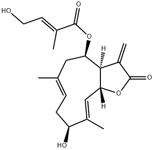 [3aR-[3aR*,4R*(E),6E,9S*,10E,11aR*]]-4-Hydroxy-2-methyl-2-butenoic acid 2,3,3a,4,5,8,9,11a-octahydro-9-hydroxy-6,10-dimethyl-3-methylene-2-oxocyclodeca[b]furan-4-yl ester Structure