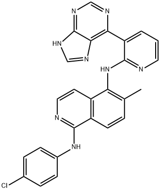 N1-(4-氯苯基)-6-甲基-N5-[3-(9H-嘌呤-6-基)-2-吡啶]-1,5-异喹啉二胺, 1093100-40-3, 结构式