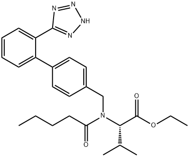 ethyl N-((2'-(1H-tetrazol-5-yl)-[1,1'-biphenyl]-4-yl)Methyl)-N-pentanoyl-L-valinate 化学構造式