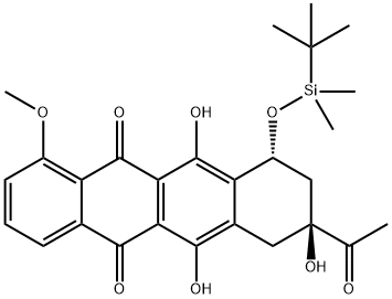 (8S-CIS)-8-アセチル-10-[[(1,1-ジメチルエチル)ジメチルシリル]オキシ]-7,8,9,10-テトラヒドロ-6,8,11-トリヒドロキシ-1-メトキシ-5,12-ナフタセンジオン 化学構造式