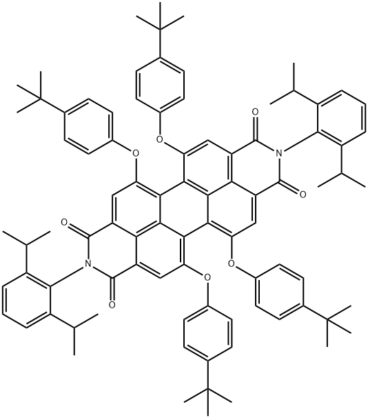 1,6,7,12-テトラキス(4-tert-ブチルフェノキシ)-N,N'-ビス(2,6-ジイソプロピルフェニル)-3,4,9,10-ペリレンテトラカルボン酸ジイミド 化学構造式
