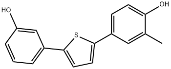 2-メチル-4-[5-(3-ヒドロキシフェニル)-2-チエニル]フェノール 化学構造式