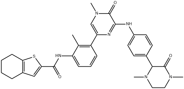 N-[3-[6-[[4-(1,4-二甲基-3-氧代-2-哌嗪基)苯基]氨基]-4,5-二氢-4-甲基-5-氧代-2-吡嗪基]-2-甲基苯基]-4,5,6,7-四氢苯并[B]噻吩-2-甲酰胺, 1133432-46-8, 结构式