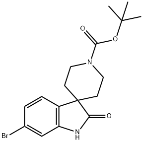 TERT-ブチル 6-ブロモ-2-オキソ-1,2-ジヒドロスピロ[インドール-3,4'-ピペリジン]-1'-カルボキシレート 化学構造式