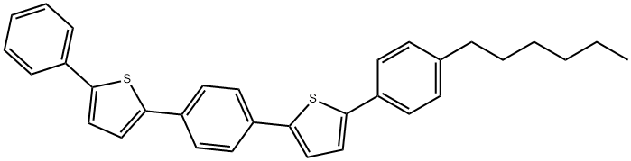 4''-ヘキシル-1,4-ビス(5-フェニル-2-チエニル)ベンゼン (昇華精製品) 化学構造式