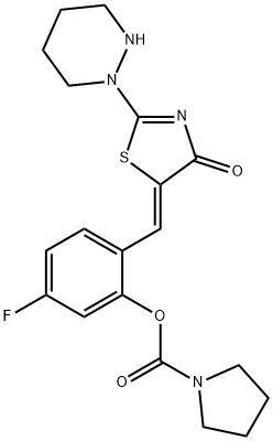 2{[(5Z)2(1,2diazinan1yl)4oxo4,5dihydro1,3thiazol5ylidene]Methyl}5fluorophenyl pyrrolidine1carboxylate, 1181083-81-7, 结构式