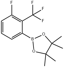 2-(3-フルオロ-2-(トリフルオロメチル)フェニル)-4,4,5,5-テトラメチル-1,3,2-ジオキサボロラン 化学構造式