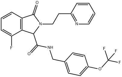 7-氟-2,3-二氢-3-氧代-2-[2-(2-吡啶基)乙基]-N-[[4-(三氟甲氧基)苯基]甲基]-1H-异吲哚-1-甲酰胺, 1198117-23-5, 结构式