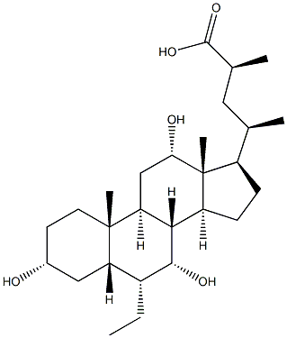 (23S)-6α-エチル-7α,12α-ジヒドロキシ-23-メチル-5β-コラン-24-酸 化学構造式