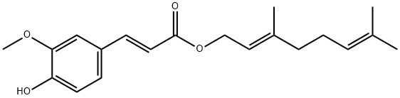 (2E)-3-(4-Hydroxy-3-methoxyphenyl)-2-propenoic acid (2E)-3,7-dimethyl-2,6-octadien-1-yl ester Struktur