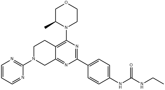 N-乙基-N'-[4-[5,6,7,8-四氢-4-[(3S)-3-甲基-4-吗啉基]-7-(2-嘧啶基)吡啶并[3,4-D]嘧啶-2-基]苯基]脲,1207358-59-5,结构式