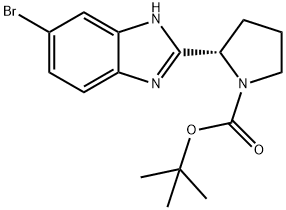 S-1-Pyrrolidinecarboxylic acid, 2-(6-bromo-1H-benzimidazol-2-yl)-, 1,1-dimethyleth Structure