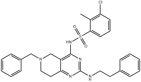 3-氯-2-甲基-N-[5,6,7,8-四氢-2-[(2-苯基乙基)氨基]-6-(苯基甲基)吡啶并[4,3-D]嘧啶-4-基]苯磺酰胺,1208123-85-6,结构式