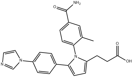 3-[1-(2-メチル-4-カルバモイルフェニル)-5-[4-(1H-イミダゾール-1-イル)フェニル]-1H-ピロール-2-イル]プロパン酸 化学構造式