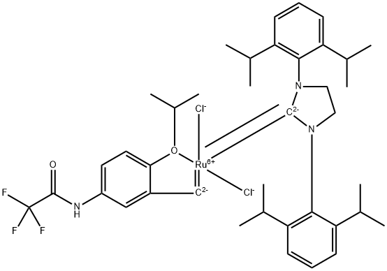 [1,3-二(2,6-二-异丙基苯基)-4,5-二氢咪唑-2-亚基]-[2-异丙氧基-5-(三氟乙酰氨基)苯基]亚甲基钌(II),二氯 结构式