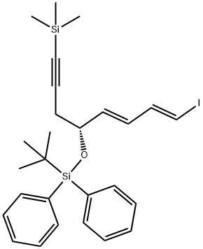 1,1'-[(1,1-DiMethylethyl)[[(1R,2E,4E)-5-iodo-1-[3-(triMethylsilyl)-2-propyn-1-yl]-2,4-pentadien-1-yl]oxy]silylene]bis-benzene Structure