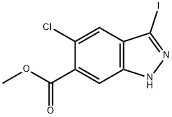 3-ヨード-5-クロロ-(1H)インダゾール-6-カルボン酸メチルエステル 化学構造式