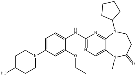 9-环戊基-2-[[2-乙氧基-4-(4-羟基哌啶-1-基)苯基]氨基]-5-甲基-8,9-二氢-5H-嘧啶并[4,5-B][1,4]二氮杂卓-6(7H)-酮 结构式