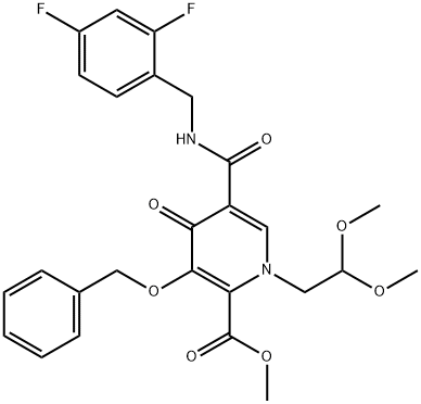 5-[[[(2,4-二氟苯基)甲基]氨基]羰基]-1-(2,2-二甲氧基乙基)-1,4-二氢-4-氧代-3-苄氧基-2-吡啶羧酸甲酯 结构式