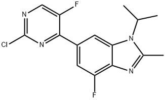 6-(2-氯-5-氟-嘧啶-4-基)-4-氟-1-异丙基-2-甲基-1H-苯并咪唑,1231930-42-9,结构式