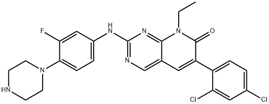 Pyrido[2,3-d]pyriMidin-7(8H)-one, 6-(2,4-dichlorophenyl)-8-ethyl-2-[[3-fluoro-4-(1-piperazinyl)phenyl]aMino]- Struktur