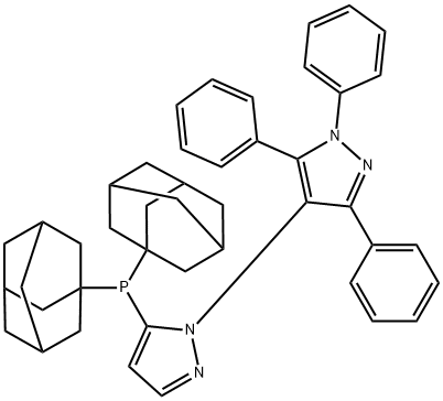 5-[ジ(1-アダマンチル)ホスフィノ]-1′,3′,5′-トリフェニル-1,4′-ビ[1H-ピラゾール] 化学構造式