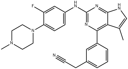 3-[2-[[3-氟-4-(4-甲基-1-哌嗪基)苯基]氨基]-5-甲基-7H-吡咯并[2,3-D]嘧啶-4-基]苯乙腈,1239875-86-5,结构式