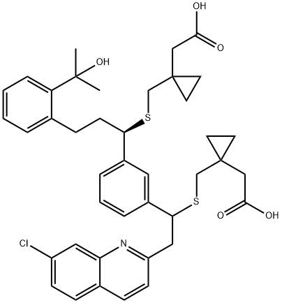 Cyclopropaneacetic acid, 1-[[[( 1R)-1-[3-[1-[[[1-(carboxyMethyl)cyclopropyl]Methyl]thio]-2-(7-chloro-2-quinolinyl)ethyl] phenyl]-3-[2-(1-hydroxy-1- Methylethyl)phenyl]propyl]thio]Methyl]- Structure
