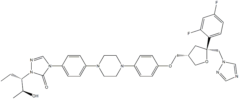 4-(4-(4-(4-(((3S,5S)-5-((1H-1,2,4-triazol-1-yl)Methyl)-5-(2,4-difluorophenyl)tetrahydrofuran-3-yl)Methoxy)phenyl)piperazin-1-yl)phenyl)-1-((2S,3S)-2-hydroxypentan-3-yl)-1H-1,2,4-triazol-5(4H)-one Structure
