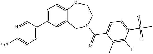 5-[4-(3-フルオロ-4-メタンスルホニル-2-メチルベンゾイル)-2,3,4,5-テトラヒドロ-1,4-ベンゾオキサゼピン-7-イル]ピリジン-2-アミン 化学構造式